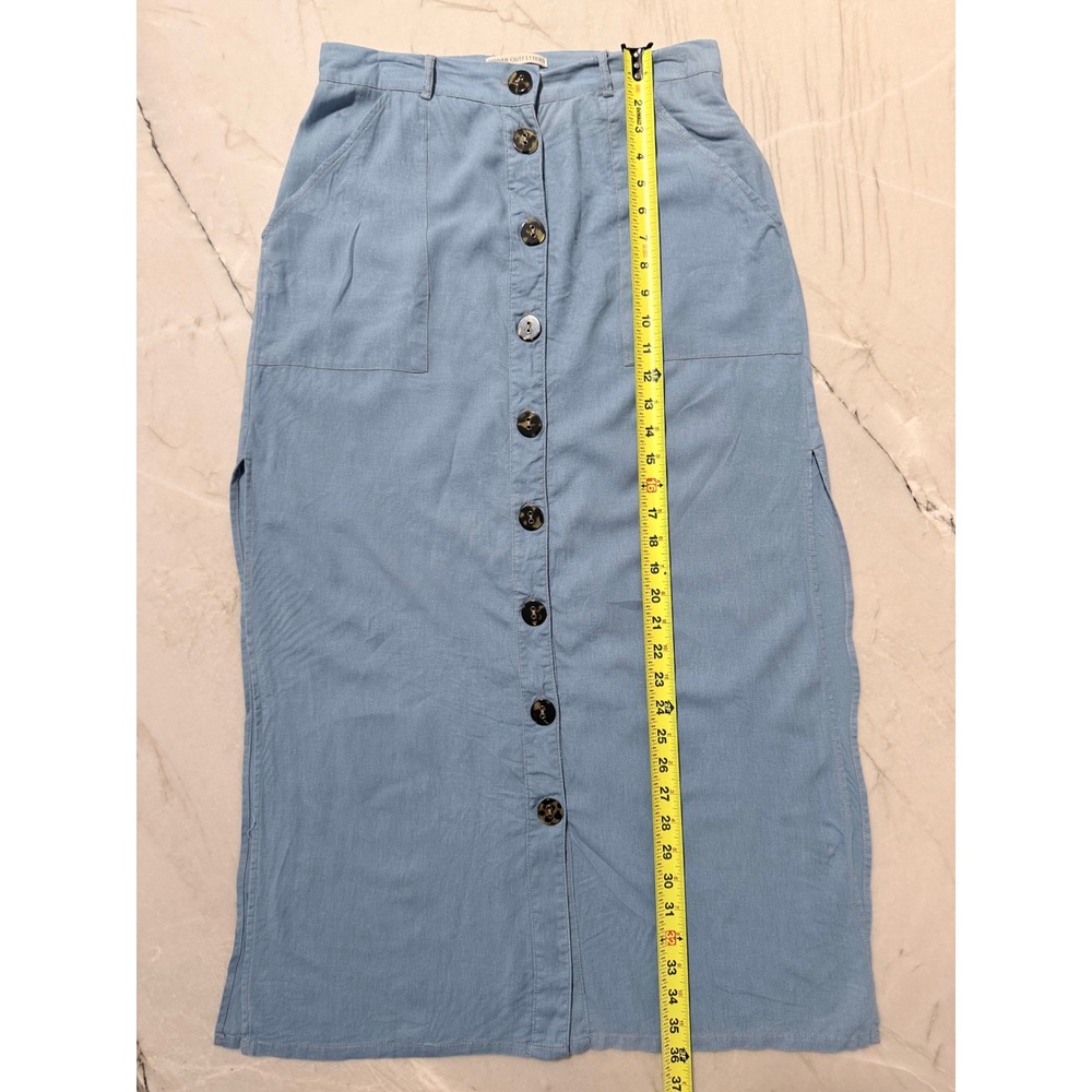 Urban Outfitters Blue Button Front Midi Skirt High Waist Pockets Slit Light Blue - Picture 6 of 13